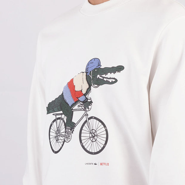 Lacoste x Netflix Logo-Print Sweatshirt – Light Blue / White