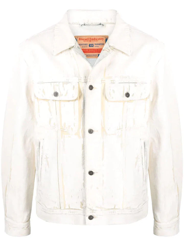 DIESEL D-LOGO EMBROIDERED WASHED DENIM JACKET