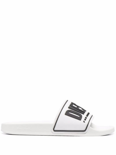 Diesel Sa-Mayemi CC Logo-Embossed Slides — White/Black