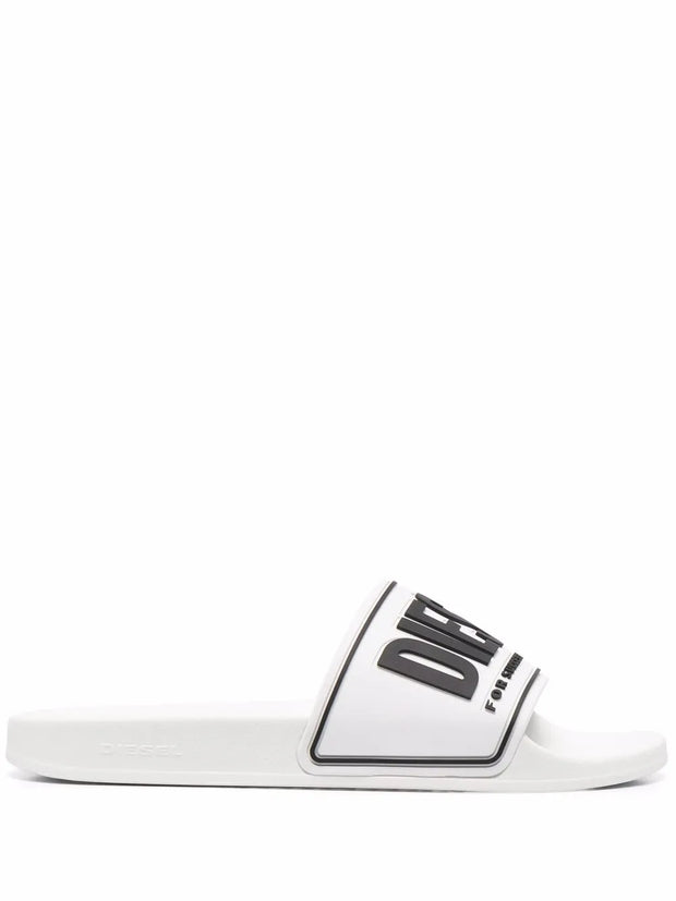 Diesel Sa-Mayemi CC Logo-Embossed Slides — White/Black