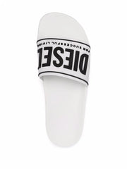 Diesel Sa-Mayemi CC Logo-Embossed Slides — White/Black