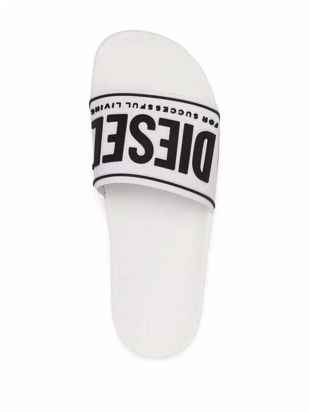 Diesel Sa-Mayemi CC Logo-Embossed Slides — White/Black