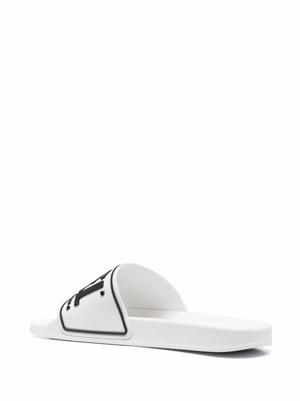 Diesel Sa-Mayemi CC Logo-Embossed Slides — White/Black