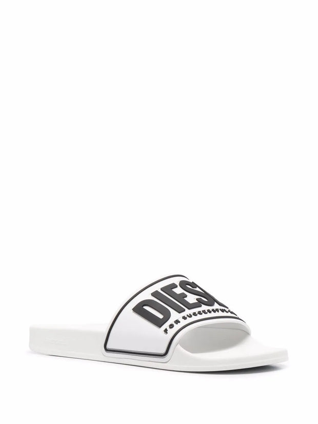 Diesel Sa-Mayemi CC Logo-Embossed Slides — White/Black