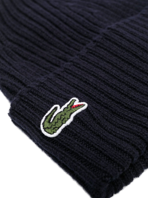 Lacoste Logo-Patch Ribbed-Knit Beanie