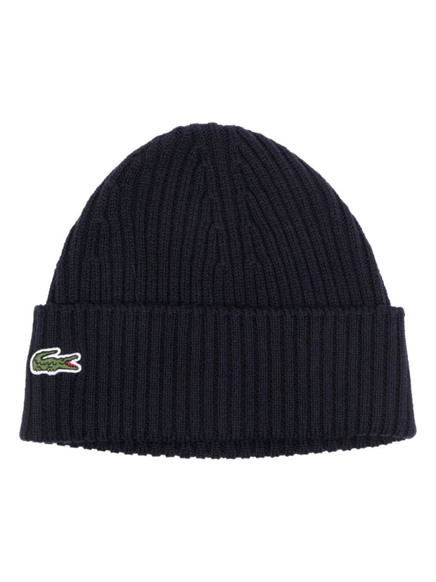 Lacoste Logo-Patch Ribbed-Knit Beanie