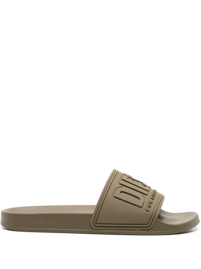 Diesel Sa-Mayemi CC Logo-Embossed Slides — Khaki