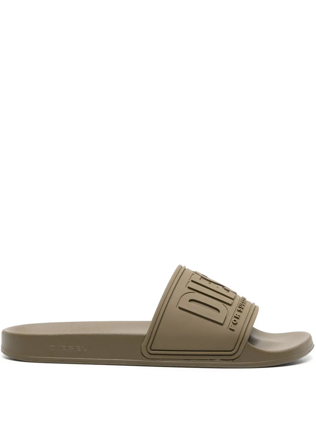 Diesel Sa-Mayemi CC Logo-Embossed Slides — Khaki