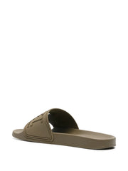 Diesel Sa-Mayemi CC Logo-Embossed Slides — Khaki