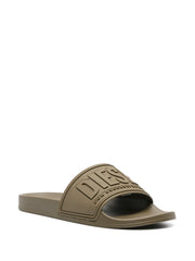 Diesel Sa-Mayemi CC Logo-Embossed Slides — Khaki