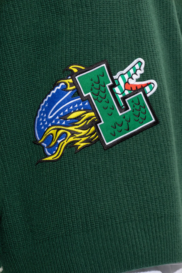 Lacoste Logo Patch V-Neck Striped Jumper – Holiday Comic Badge Edition