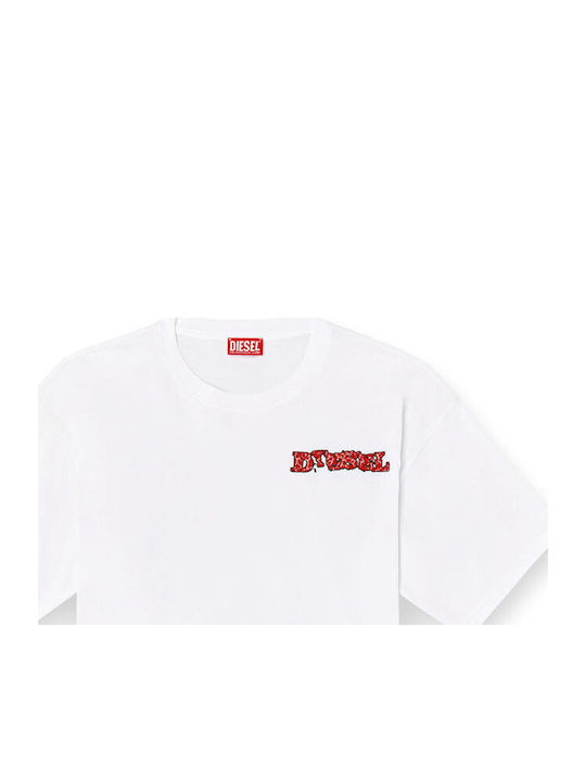 DIESEL RELAXED FIT GRAPHIC LOGO T-SHIRT – WHITE/BORDEAUX